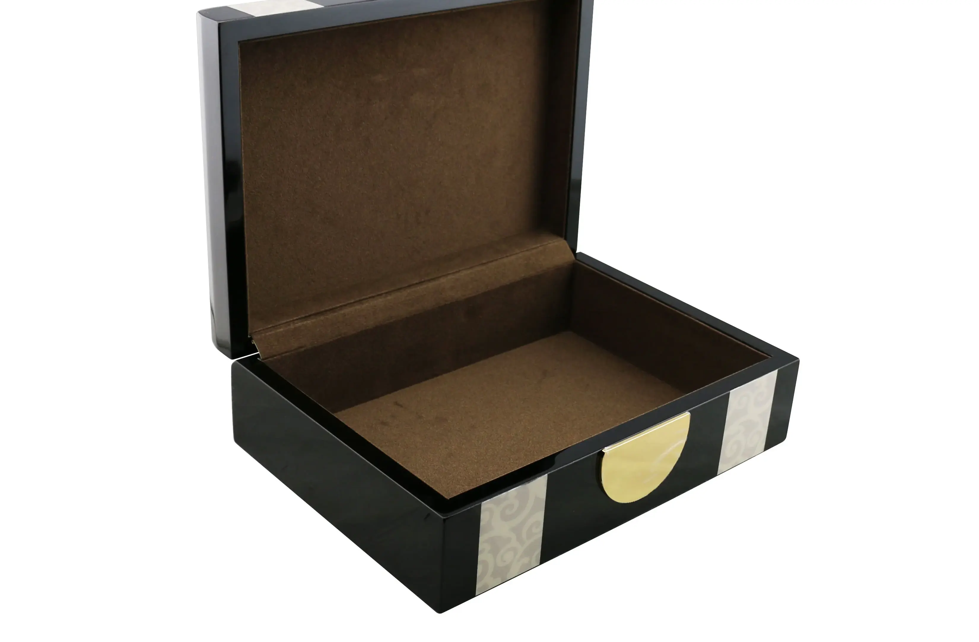 Piano-finish exclusive wooden boxes silver color opened